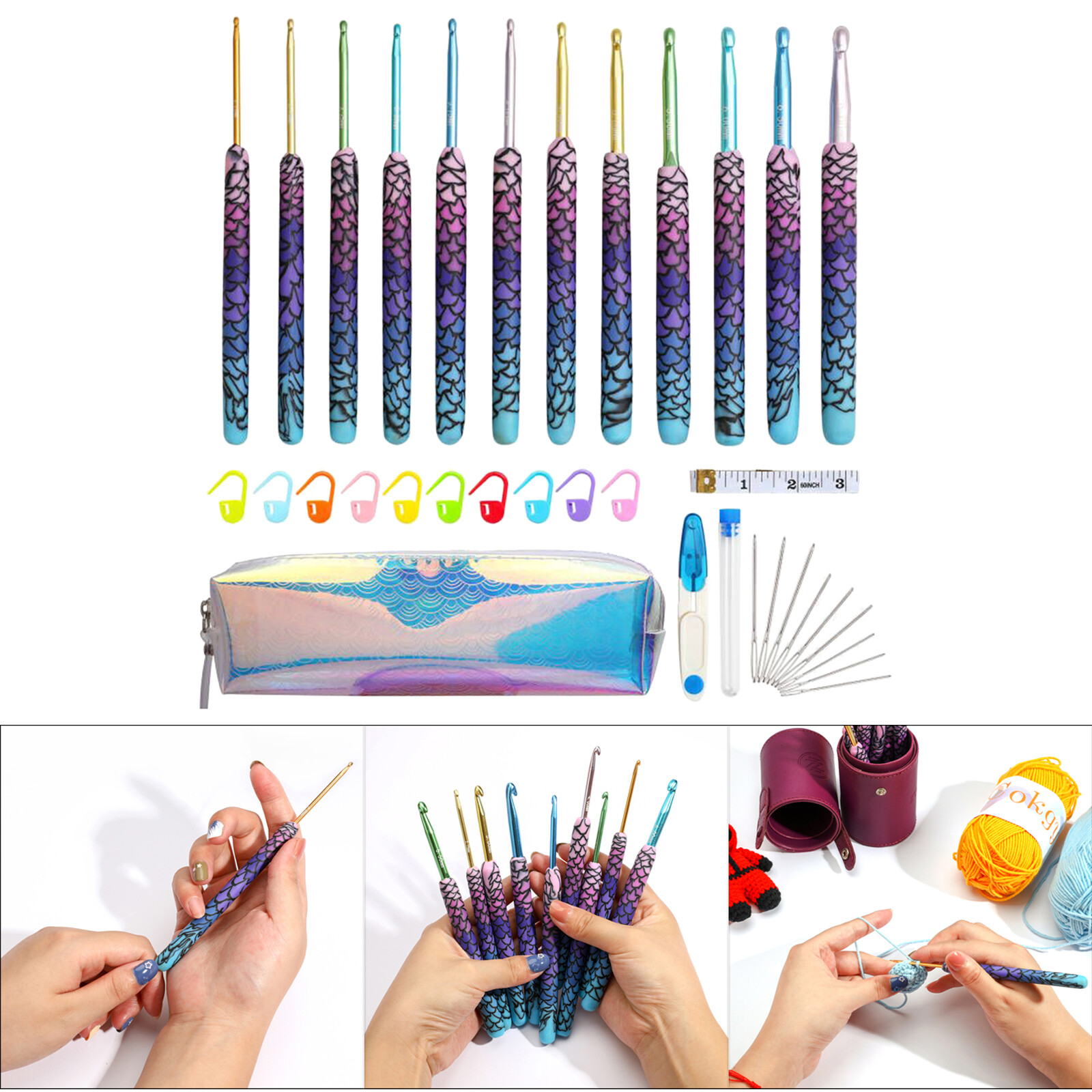 Blesiya Dụng Cụ May Bộ Móc Móc Kim Đan Sợi Bộ Dụng Cụ Kẹp Tiện Dụng