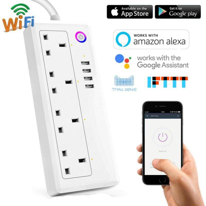 leegoal UK Plug - Wifi Smart Power Strip,Wifi Socket Surge Protector Compatible With Alexa,Google Home and IFTTT,Smart Multiple Plug With 4 Outlet And 4 USB Port-App Control Appliances,Individual Control
