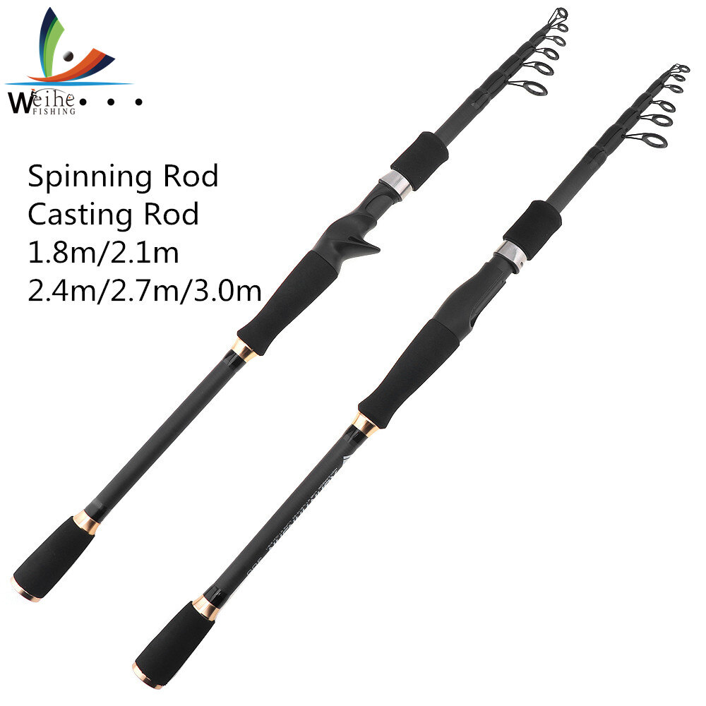 Weihe Carbon Lure Fishing Rod Spinning Casting Rod 1.8m 2.1m 2.4m 2.7m 3.0m Telescopic Ultra Light Travel Fishing Pole Lure Tackle
