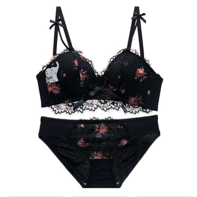 Maniyun Floral Print Sweet Girl Bra Set Women Latex Small Chest Push Up ...