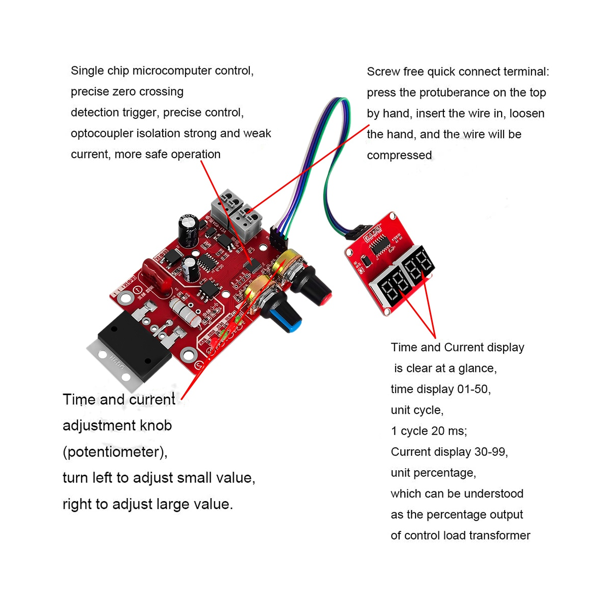 NY-D01 Spot Welding Machine Control Board DIY Control Board Regulating Time and Current Digital Display DIY Control Board (40A)