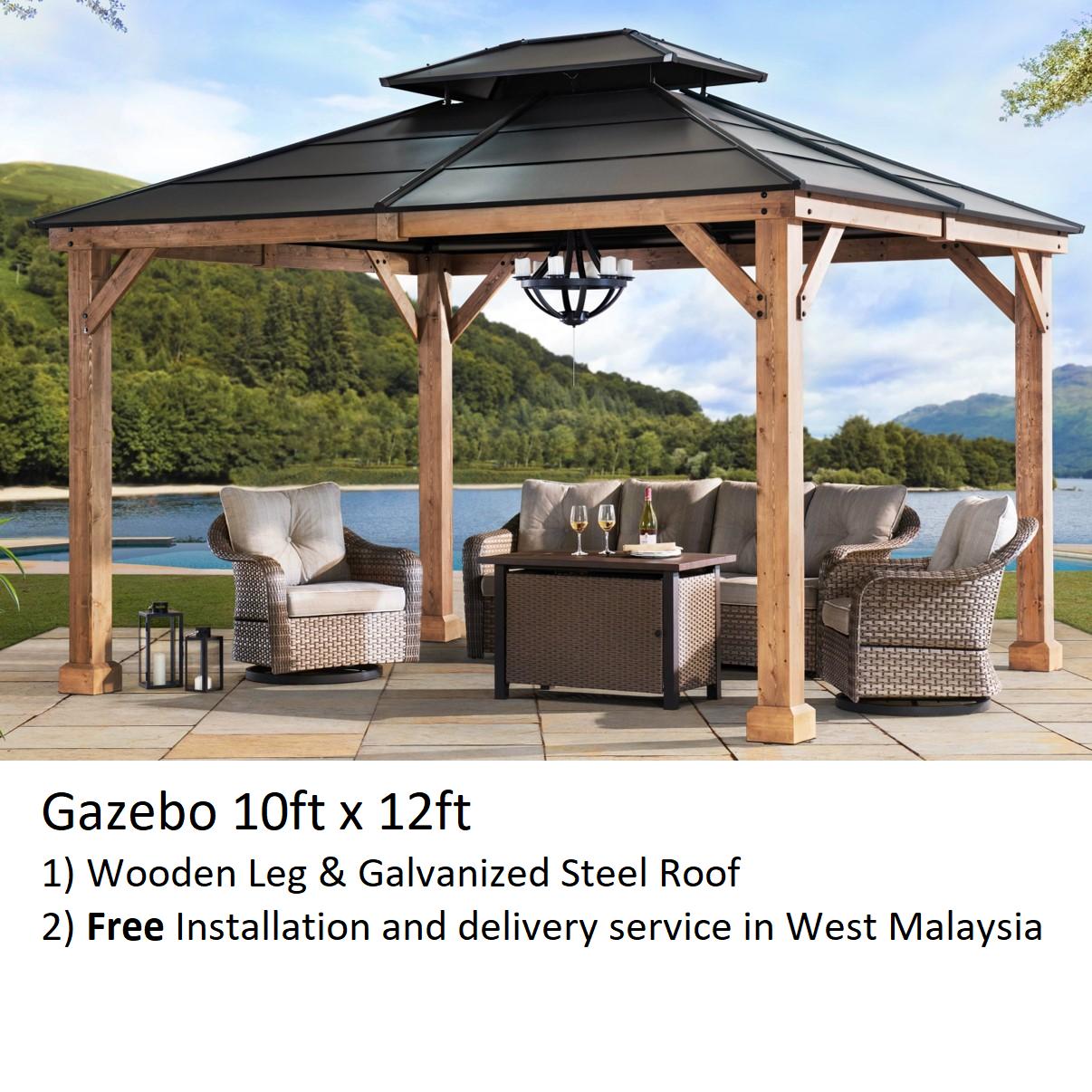 Wooden Gazebo with Galvanized Steel 