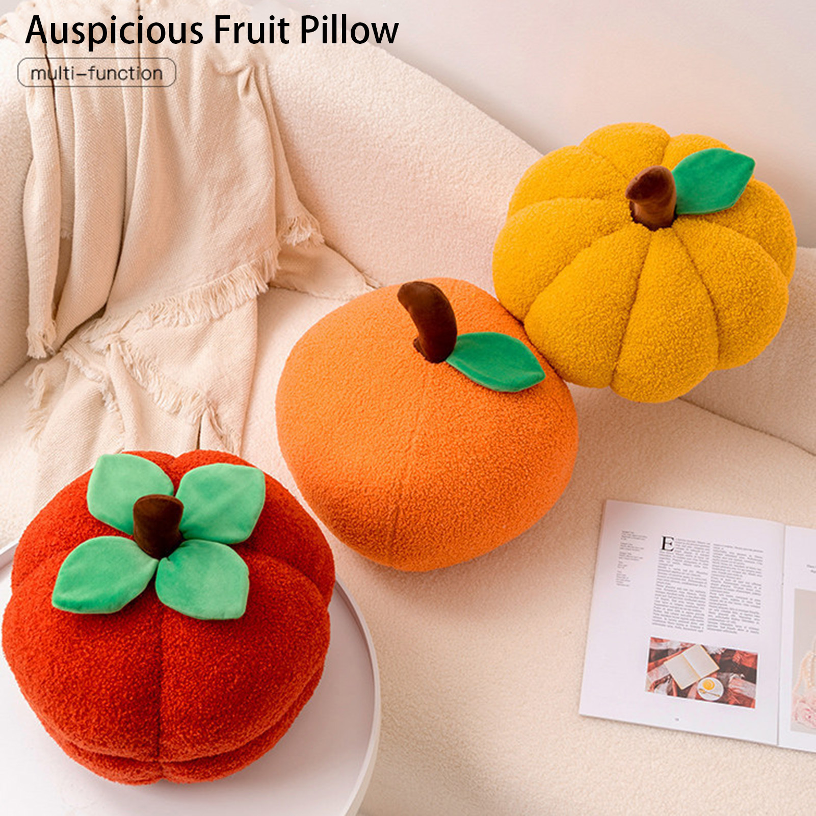 Throw Pillow Fruit Shape High Simulation Full Filling Comfortable Cartoon Soft Persimmon Pumpkin Orange Plush Toy Household Supplies