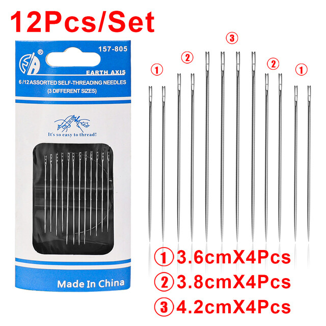 30Pcs Side Hole Blind Sewing Needles Stainless Steel Elderly Self Threading Needles 6 Sizes Stitching Pin DIY Hand Sewing Needle