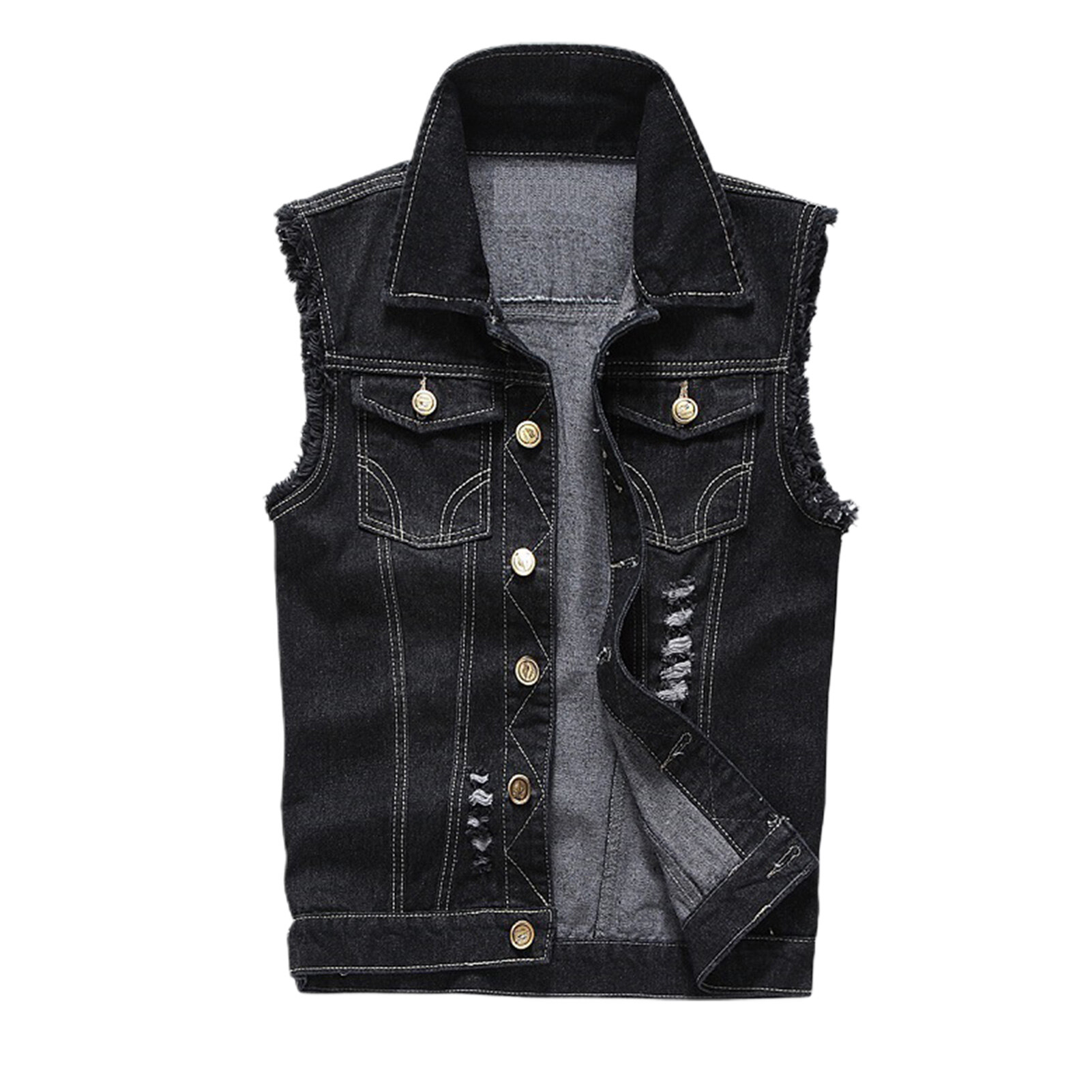 Áo Vest, Cổ Bẻ Một Hàng Khuy Rách Không Tay Áo Ghi Lê Nam Để Mặc Hàng Ngày