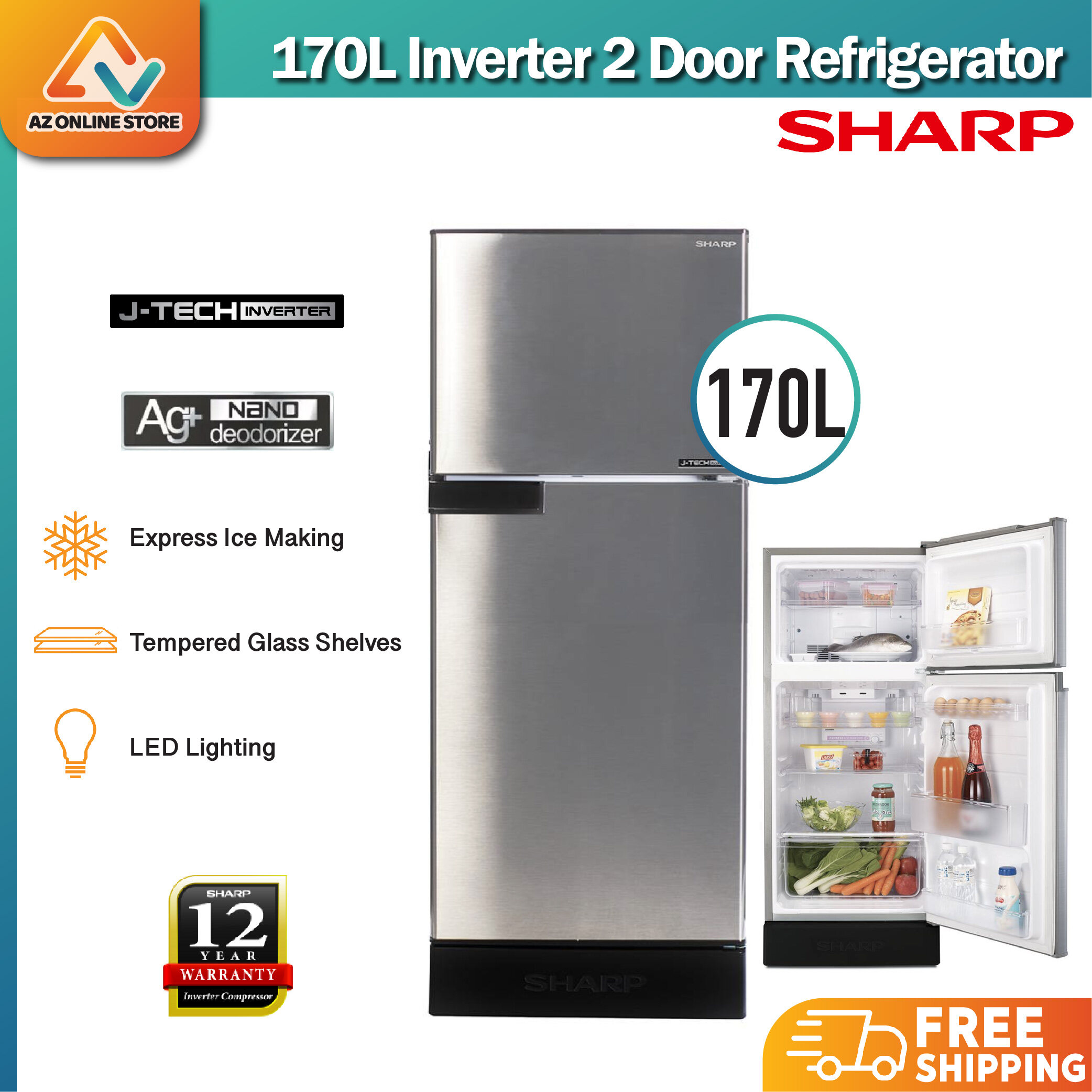 Sharp 170L Fridge JTech Inverter Refrigerator SJ189MS Lazada