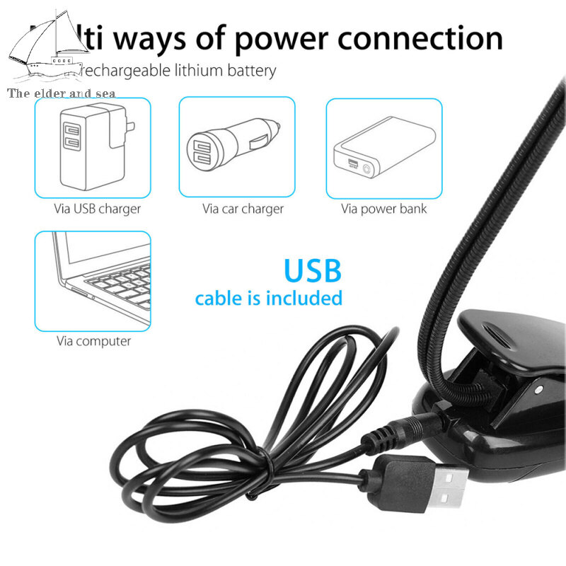 Elder Sea Clip-on Led Light 2pcs Arms Multipurpose Adjustable Dimmable Rechargeable Super Bright Reading Lamp