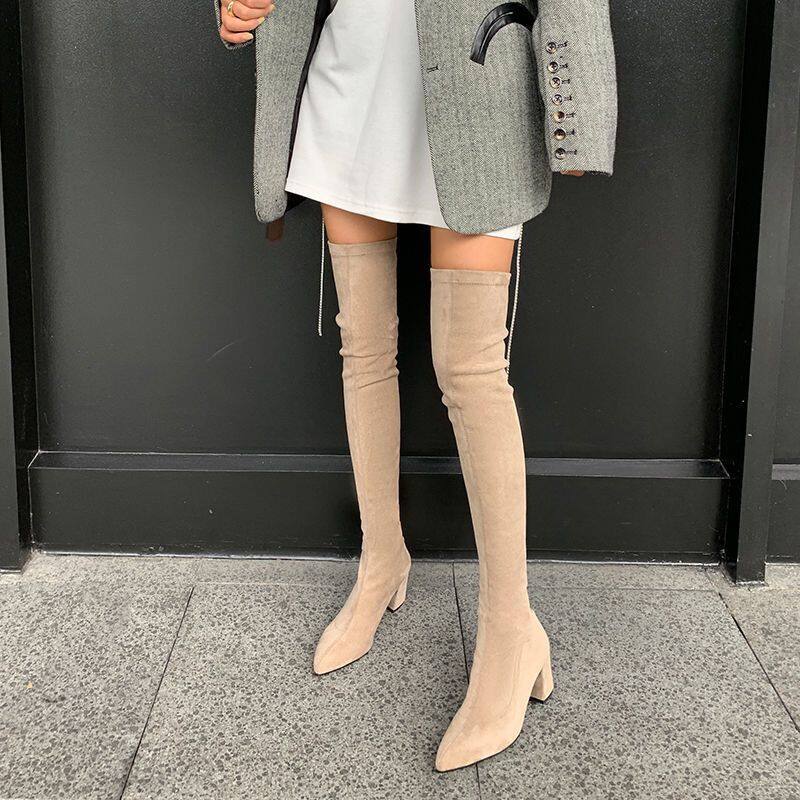 High Boots Women 2022 Winter New Fashion Over The Knee Warm Botas Mujer Suede Lace Up Pumps Sock Shoes High Heels Boots