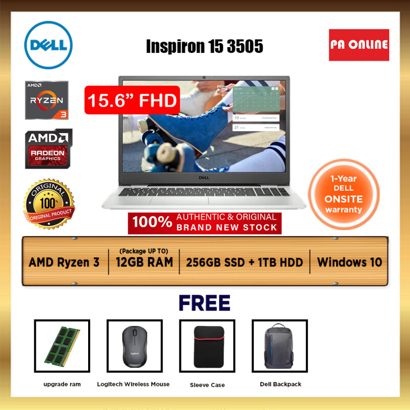 Dell Inspiron 15 3505 W516055103MYW10 -AMD Ryzen 3 3250U /4GB-12GB RAM /256GB SSD+1 TB HDD /15.6 FHD /Radeon Graphic /Win 10 /1 Year Malaysia