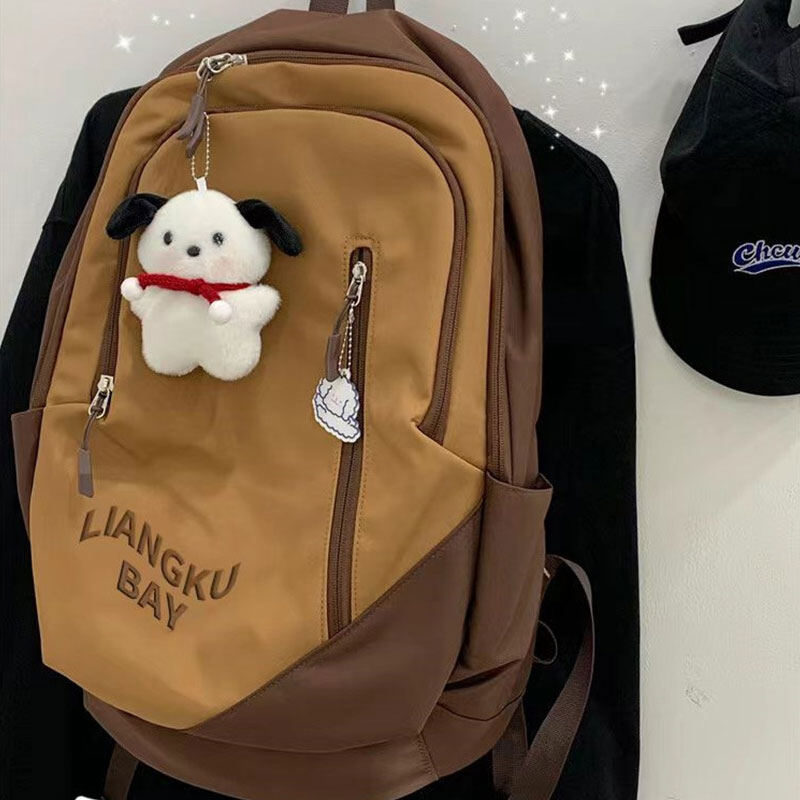 HOBIBEAR student bag High school college students American style retro large capacity backpack Korean style fashion color matching student backpack