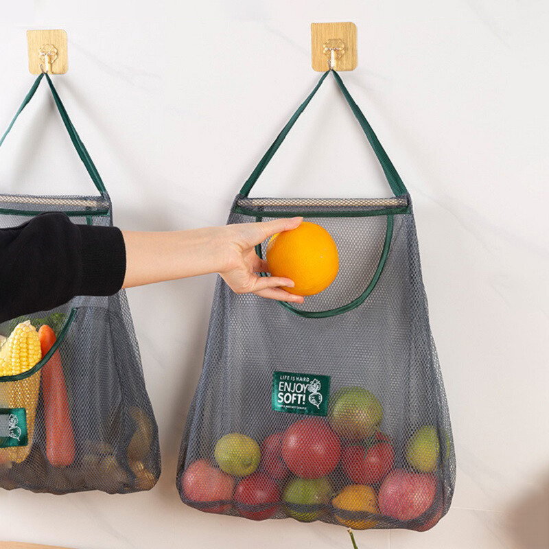 Kitchen Reusable Mesh Storage Bag Washable Foldable Hanging Net Bag Fruit Vegetable String Portable