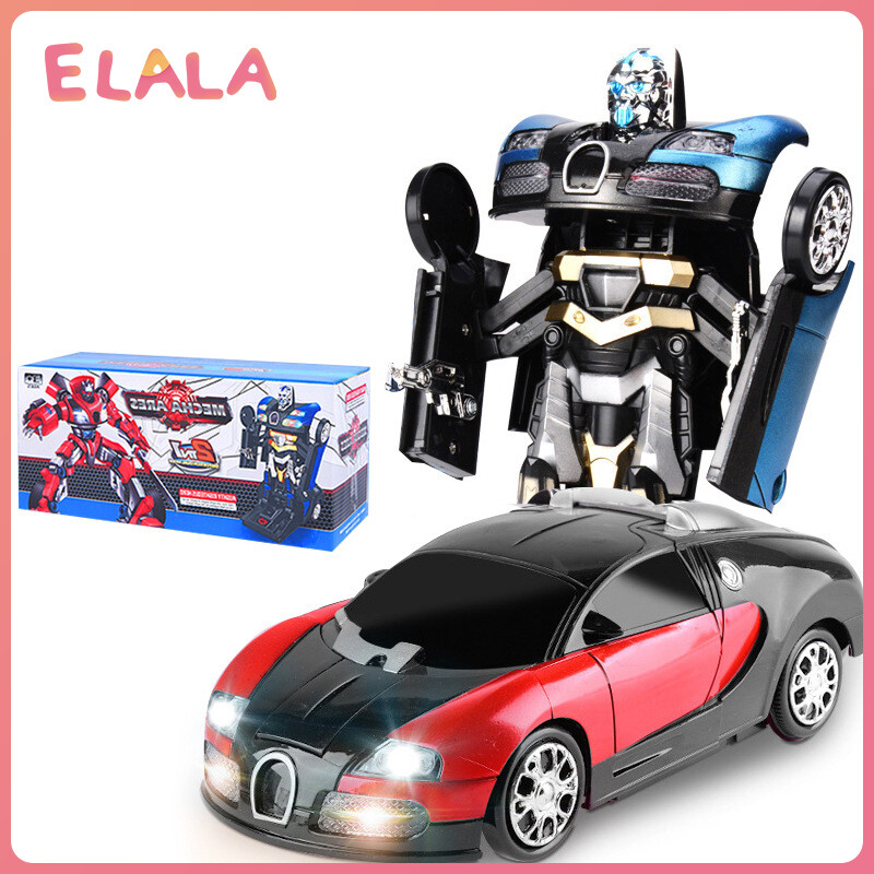 【ELALA】Electric Transforming Car Children's Toy Creative Light Music Universal Transforming Car Robot