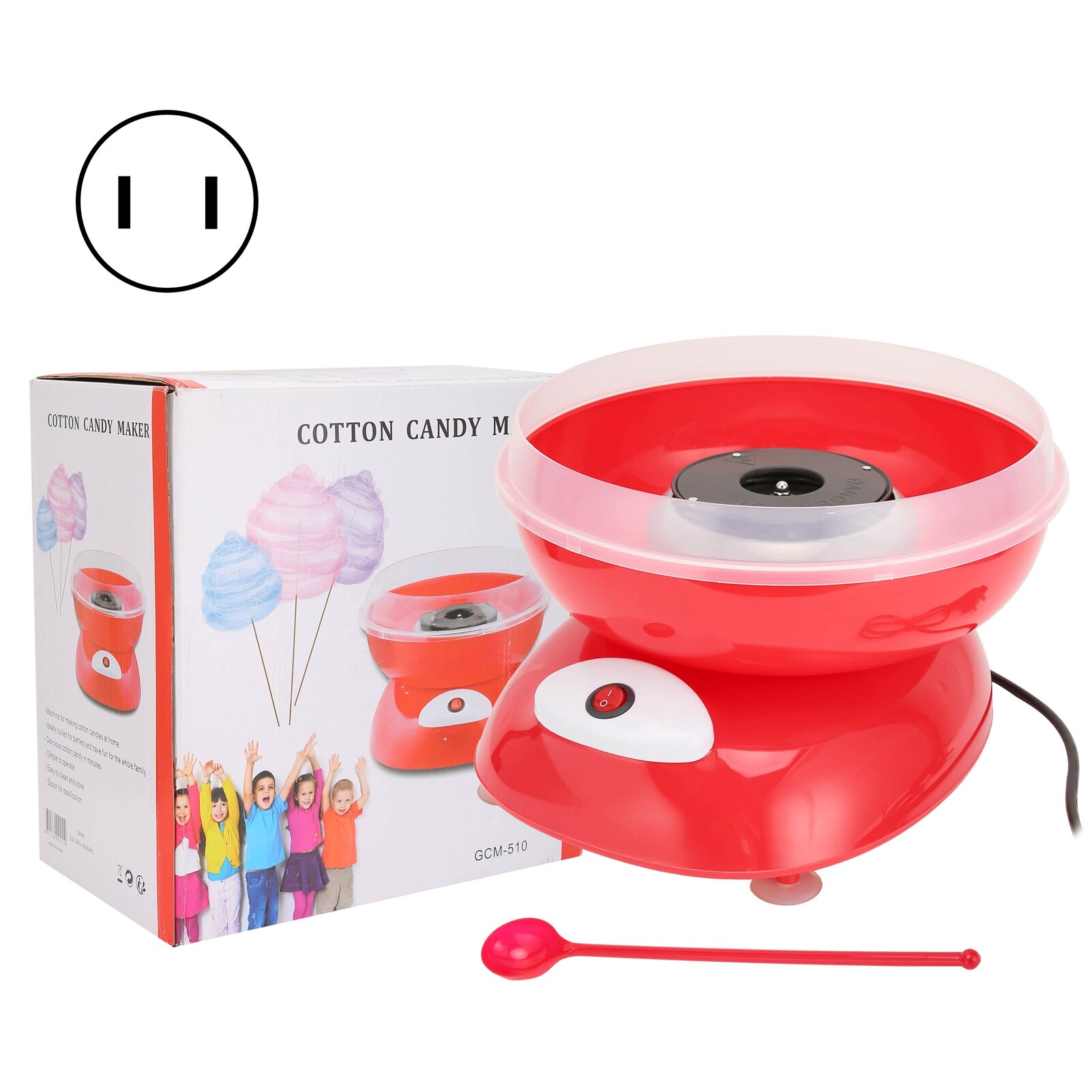 เครื่องทำสายไหมเด็ก DIY Home‑Made Mini Candy Floss Maker เครื่องมือสำหรับวันเกิด Party สีแดงมาตรฐาน US 110V