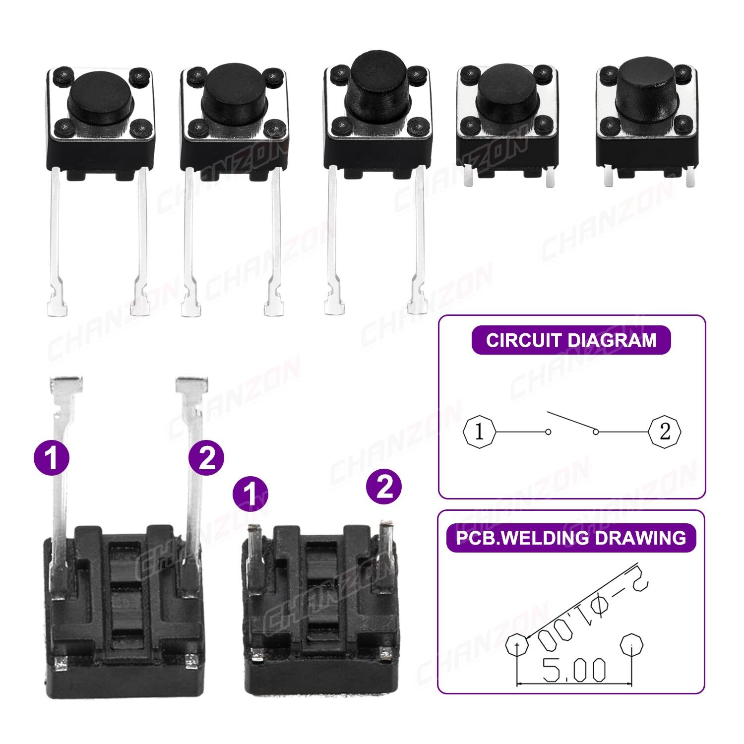 6X6mm X 4.3 / 5 / 6 / 7 Mm Micro Push Tact Switch 2 / 4Pin Touch Button Mini Tactile Pushbutton Toggle Pcb Momentary Push-Button