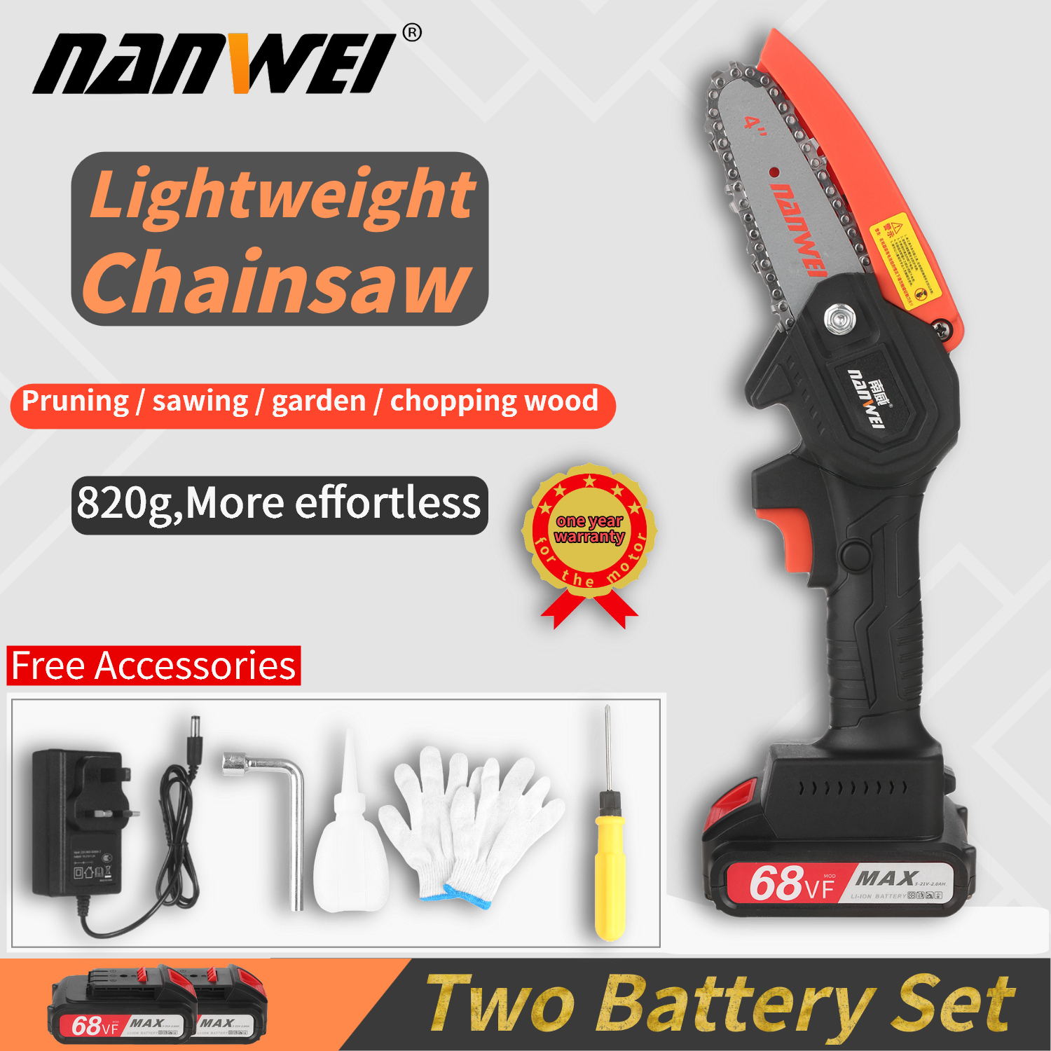 NANWEI 21V Mini Cordless Chainsaw 4 