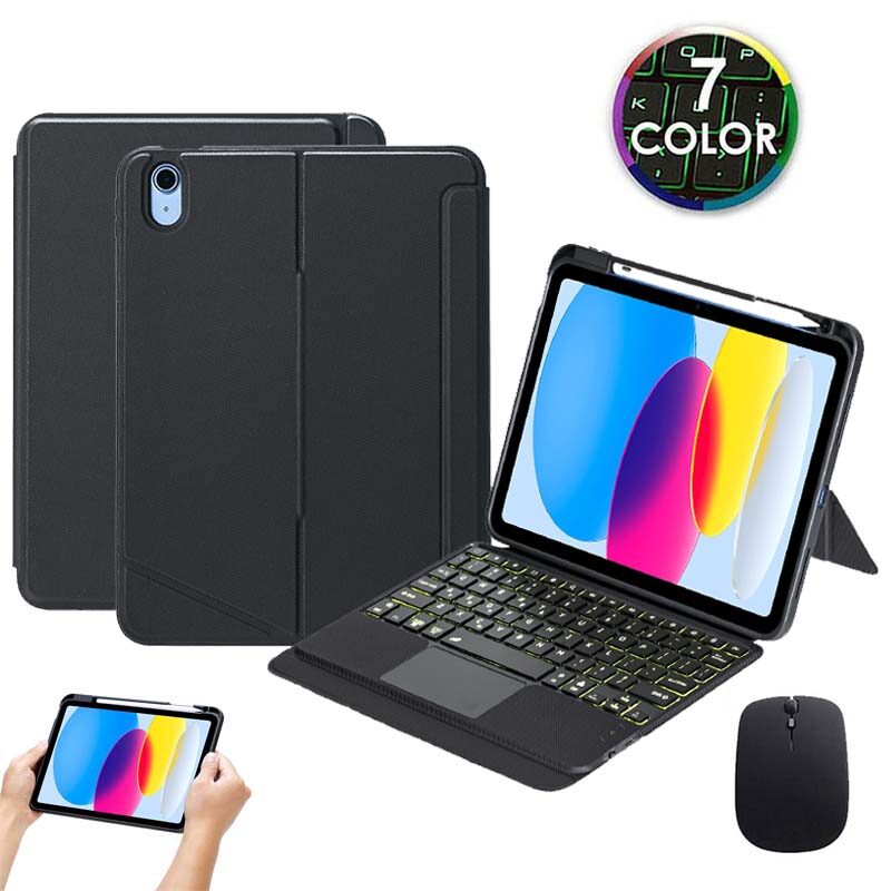 Backlights touchpad keyboard with movable case for ipad 10th gen 10.9 inch 2022 + mouse, vertical stand detachable case with magnetic keyboard for ipad 10.2, ipad air 5, ipad air 4, ipad pro 11, ipad air 3, pro 10.5, mini 6