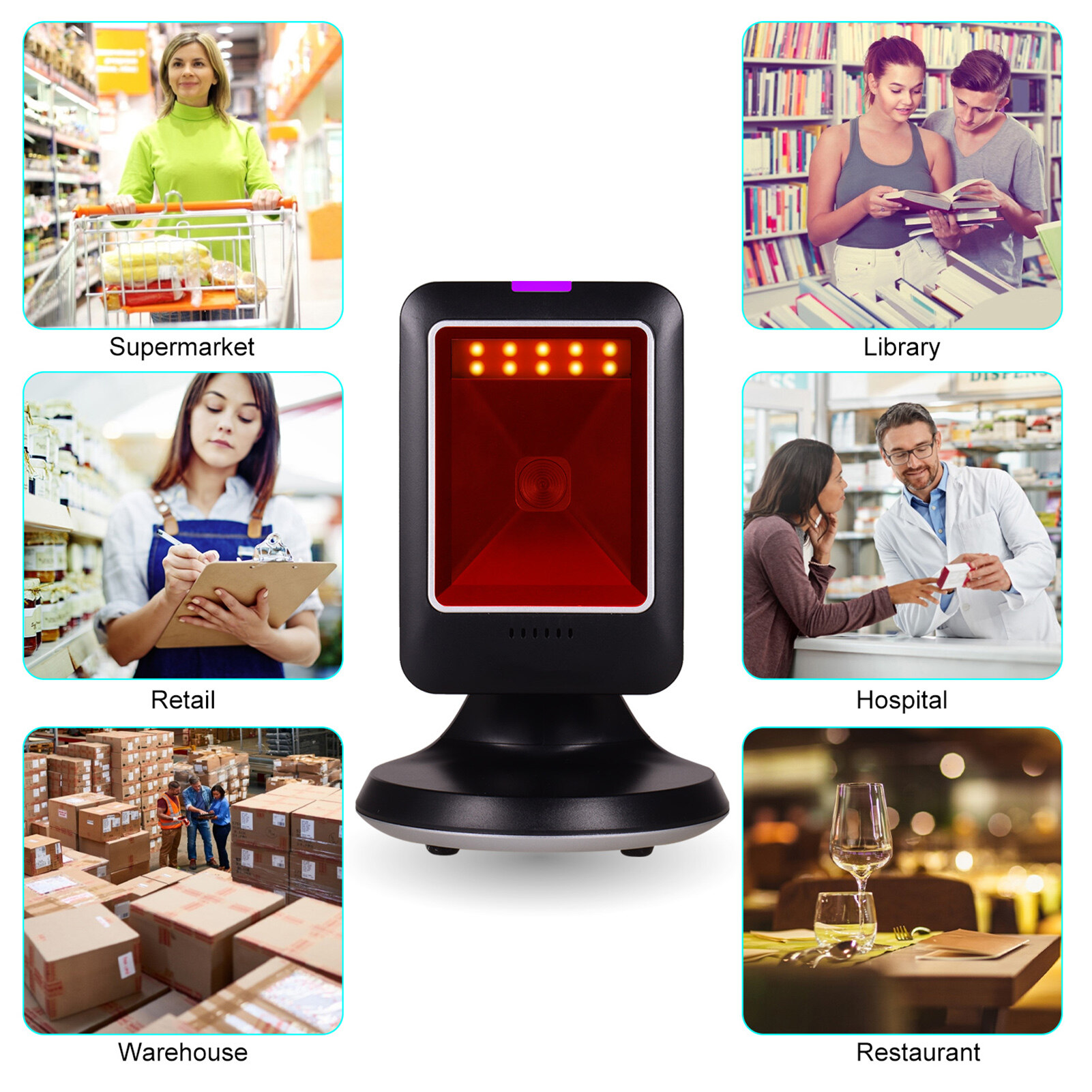 KKmoon MP6300Y 1D/2D/QR Omnidirectional Barcode Scanner USB Wired Bar Code Reader CMOS Image Hand-Free for Supermarket Bookstore Retail Hospital