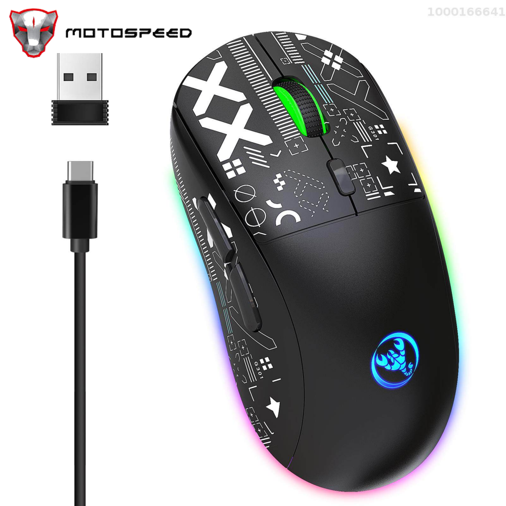 Motospeed t90 2.4g wireless mechanical mouse rgb gaming mouse ergonomic design 10 million keystroke lifetime 3600dpi 11 rgb lighting modes