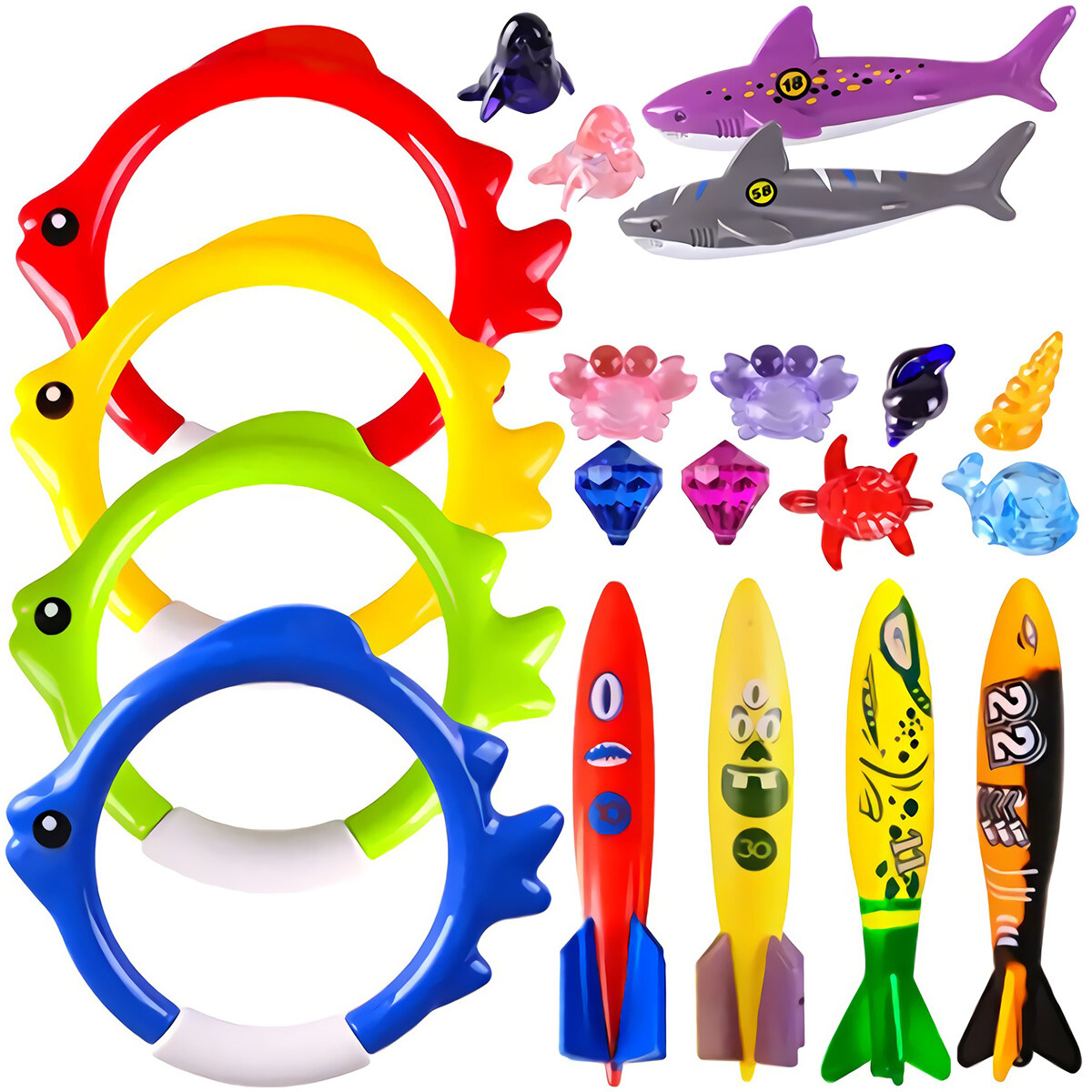 20 Pcs Swimming Pool Toys Underwater Diving Game Kit for Kids Diving
