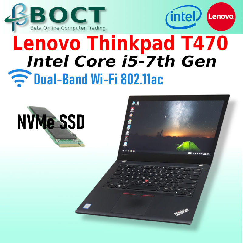 Refurbished Business Class Lenovo ThinkPad T470 / Full HD / Intel i5- 7th Gen / NVMe SSD / Wireless Dual AC / by Beta Online Malaysia