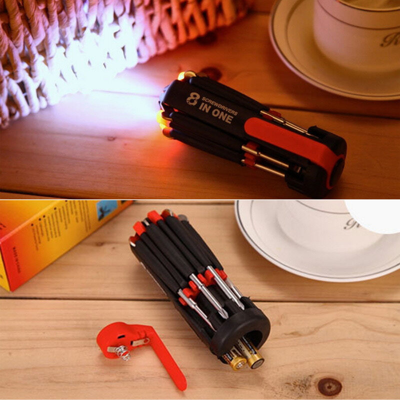 Kiprun Bộ Tuốc nơ vít 8 trong 1 với đèn LED Bộ dụng cụ gấp mũi tuốc nơ vít Multitool sửa chữa gia dụng công cụ