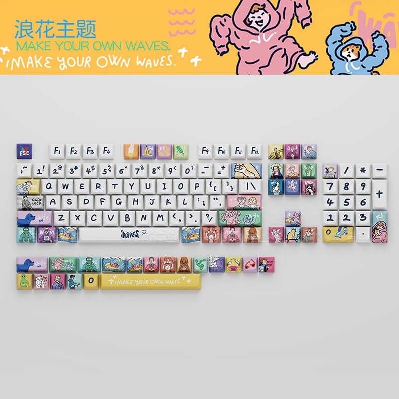【Keycap chỉ】 Keycap sóng 123 phím xda hồ sơ PBT thăng hoa Keycaps cho bàn phím cơ tùy chỉnh keychron/RK61/gk61/Anne Pro 2