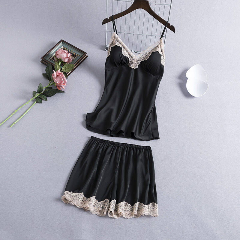 Nơi bán Bộ Đồ Ngủ Nữ Mùa Hè Lụa Băng Hai Mảnh Quần Short Hai Dây Phù Hợp Với Phong Cách Thanh Mảnh Gợi Cảm Với Miếng Đệm Ngực Ren