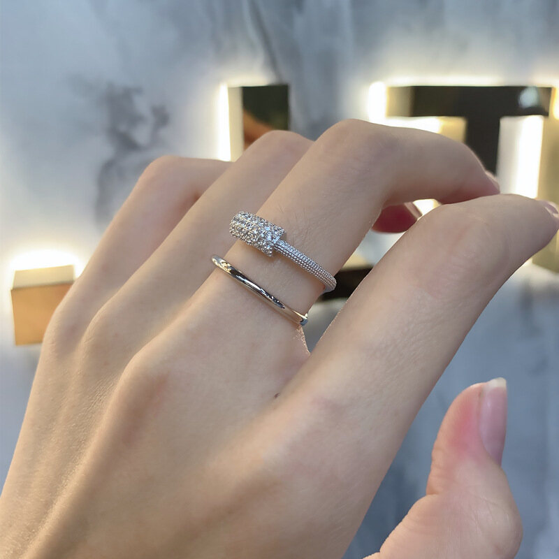 Bestone Double Pieced Micro-set Sterling Silver Ring for Women