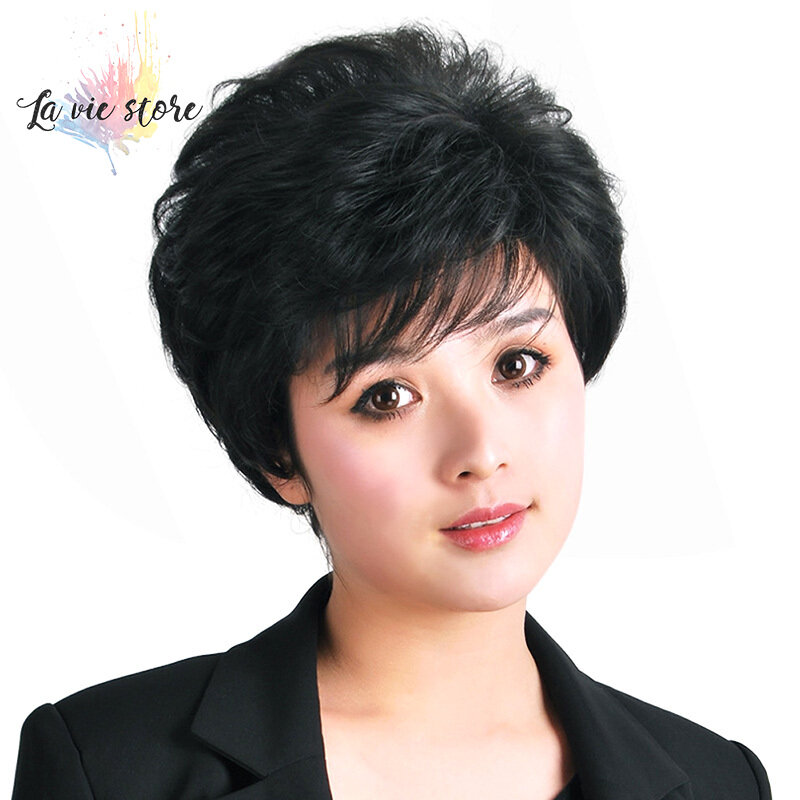 [La vis] Short Curly Wig For Middle Age Women Heat Resistant Synthetic Fashion Sexy Fluffy Hair