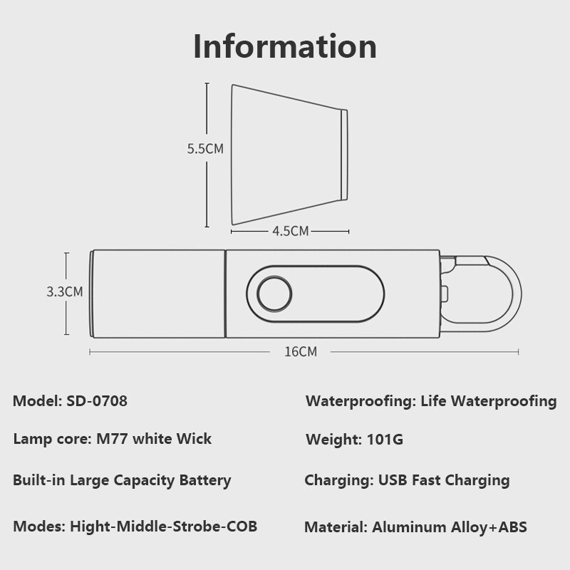 [AA TOOT]❇ Smiling Shark Mini Flashlight M77 COB Led Torch Light Super Bright Pocket Portable USB Rechargeable Zoomable With Hook Home Emergency Outdoor Camping Hiking Torchlight Lighting