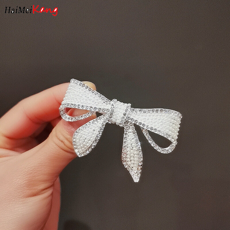 1Pc Fashion Shiny Diamond Bow Hairpin Pearl Hairpin