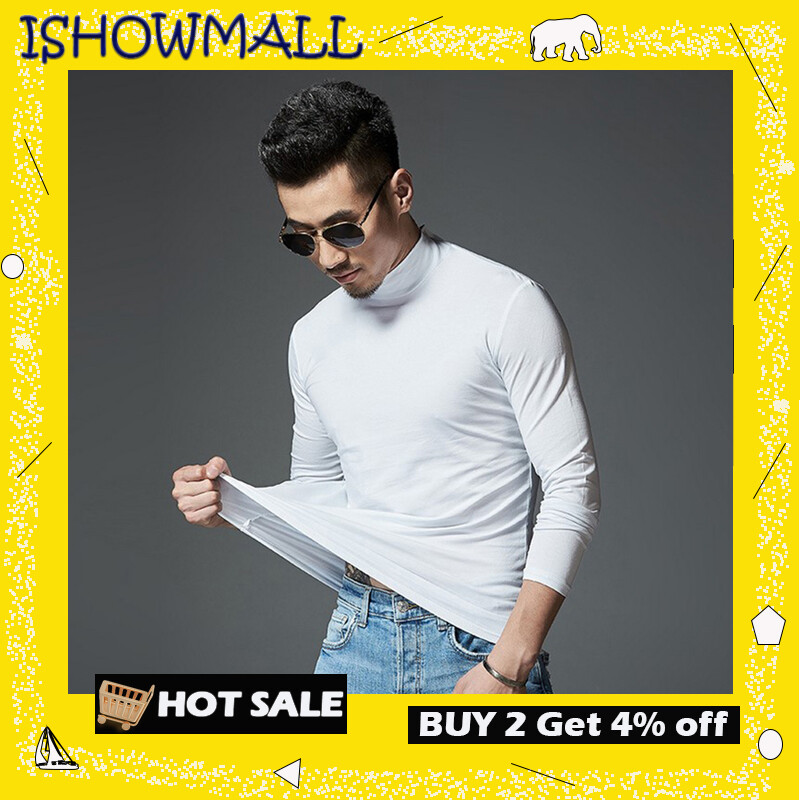 D&be ishowmall áo thun nam cổ lọ giản dị tay áo dài áo thun áo thun màu trơn
