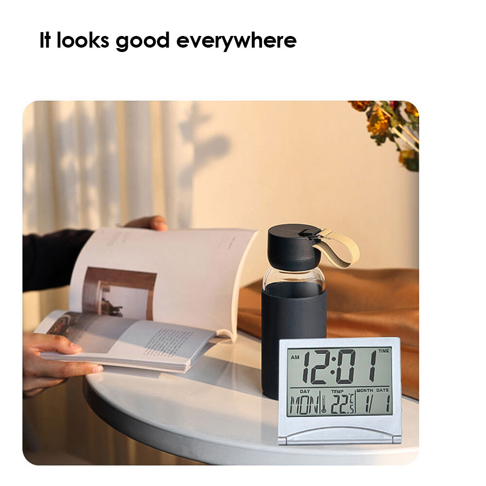 Shockley Foldable Desktop LCD Electronic Clock Temperature and Humidity Meter Multi-function Date Temperature and Humidity Meter Travel Clock