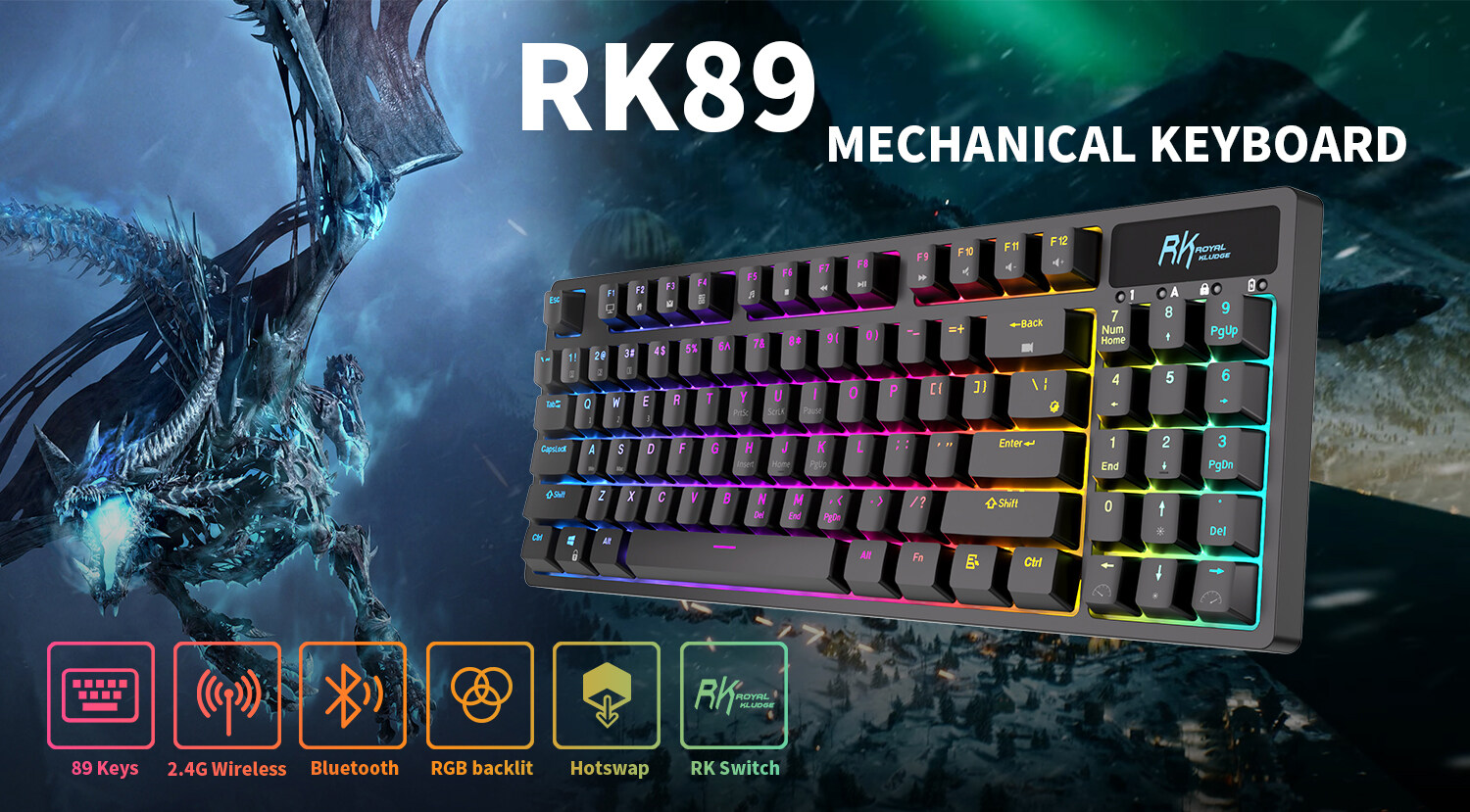 Rk89 89 89 Phím RGB bluetooth không dây Bàn phím cơ Tri-Chế Độ Bt5.0/2.4G/USB Hot Swappable Chơi Game Bàn Phím Cho Máy Tính Bảng Máy Tính Để Bàn