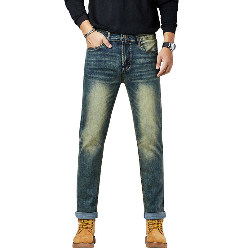 Davidso Men's Jeans Fall Straight Business Stretch Jeans Casual Straight Barrel Trousers 28-40