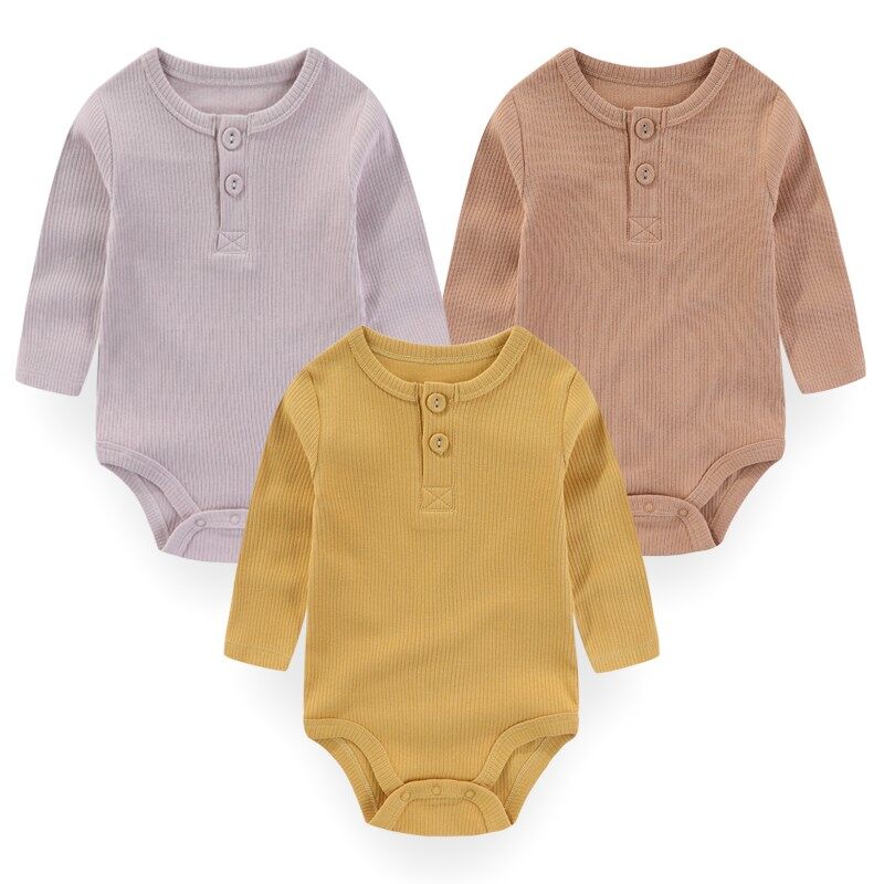 Kiddiezoom 3-Piece Set New Baby Clothing Set 0-24Months Baby Long Sleeved Pajamas 100% Cotton Solid Color Baby Jumpsuit Baby's Birth Gift