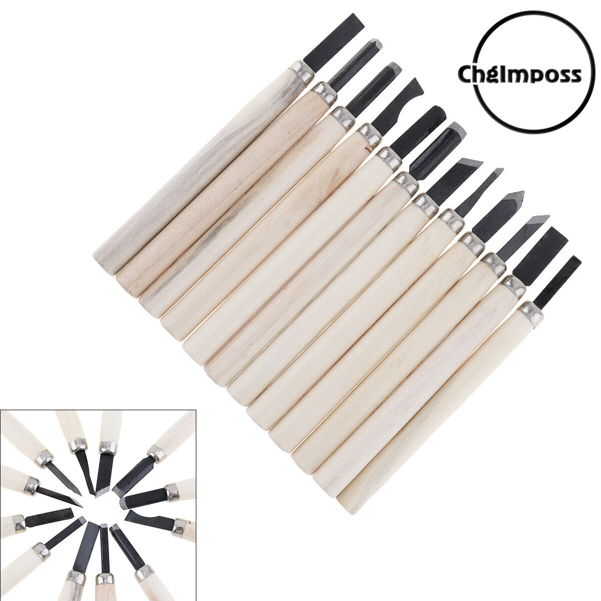 ChgImposs 12pc Wood Carving Hand Chisel Machine Tool Set Woodworkers High Carbon Steel
