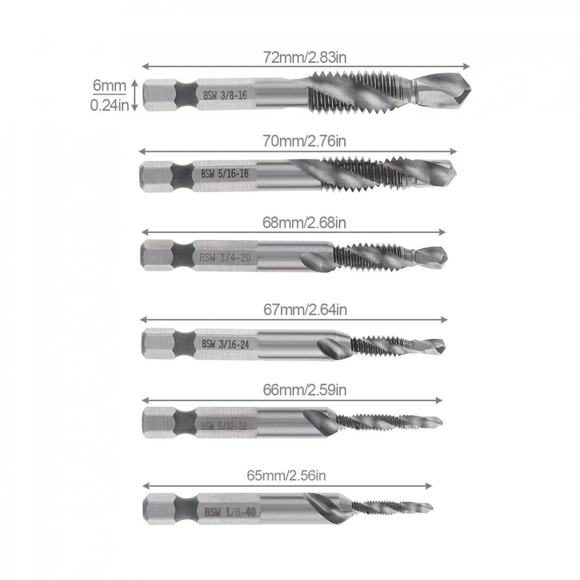 ChgImposs Bộ Mũi Khoan HSS Phủ Titan Ren Hệ Mét 6 Cái Thân Lục Giác 1/4 Inch Mũi Khoan Kết Hợp Mũi Khoan