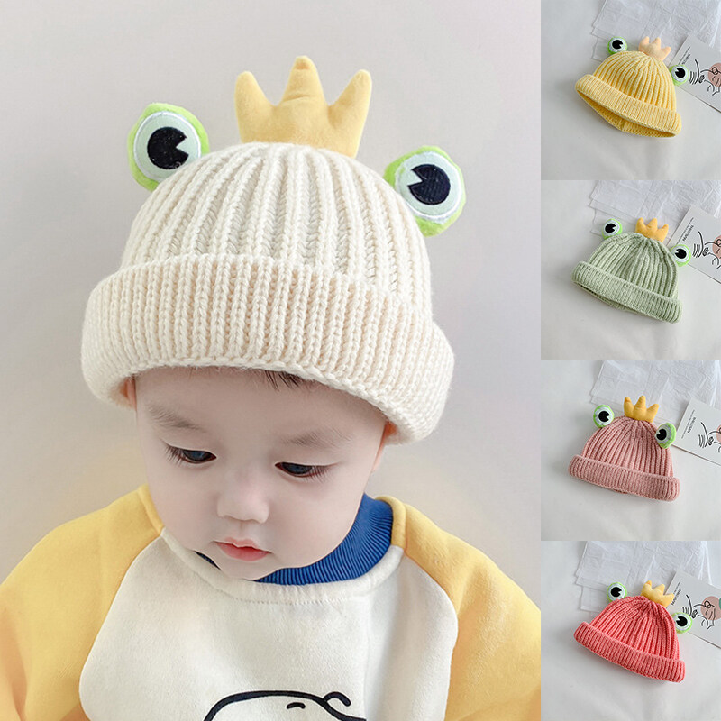 Winter Warm Baby Hat Cute Frog Shape Cap Kids Boys Girls Hats Solid