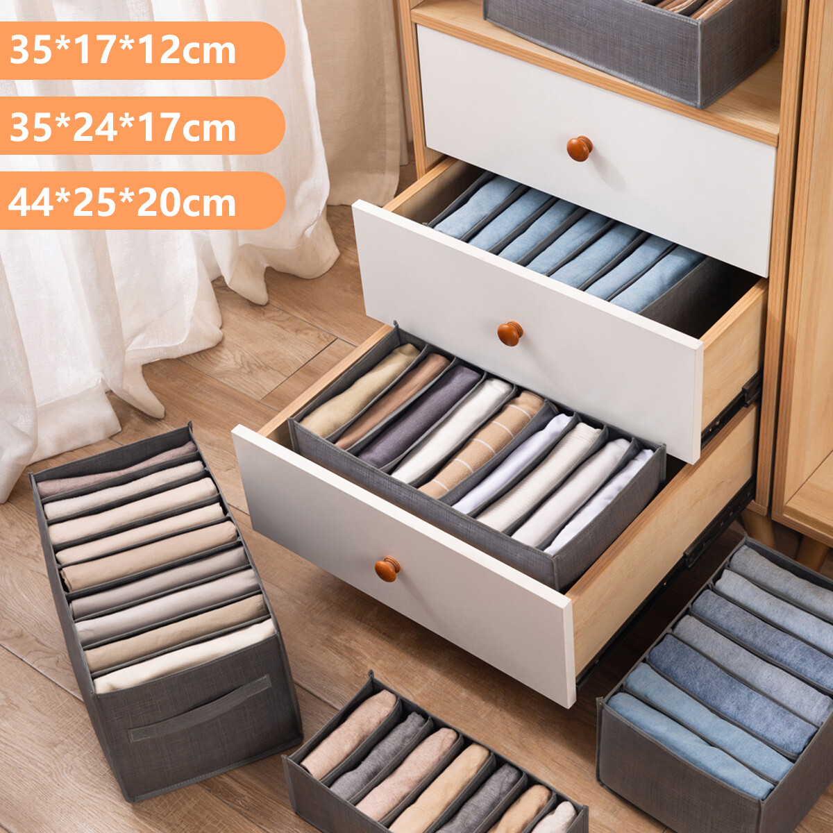 Drawer Clothes Divider Box Closet Jeans Storage Box Wardrobe Clothes Drawer Organizer Jeans Storage Box Non-woven Fabric Clothes Drawer Organizer Visible Gray Clothes Divider Box