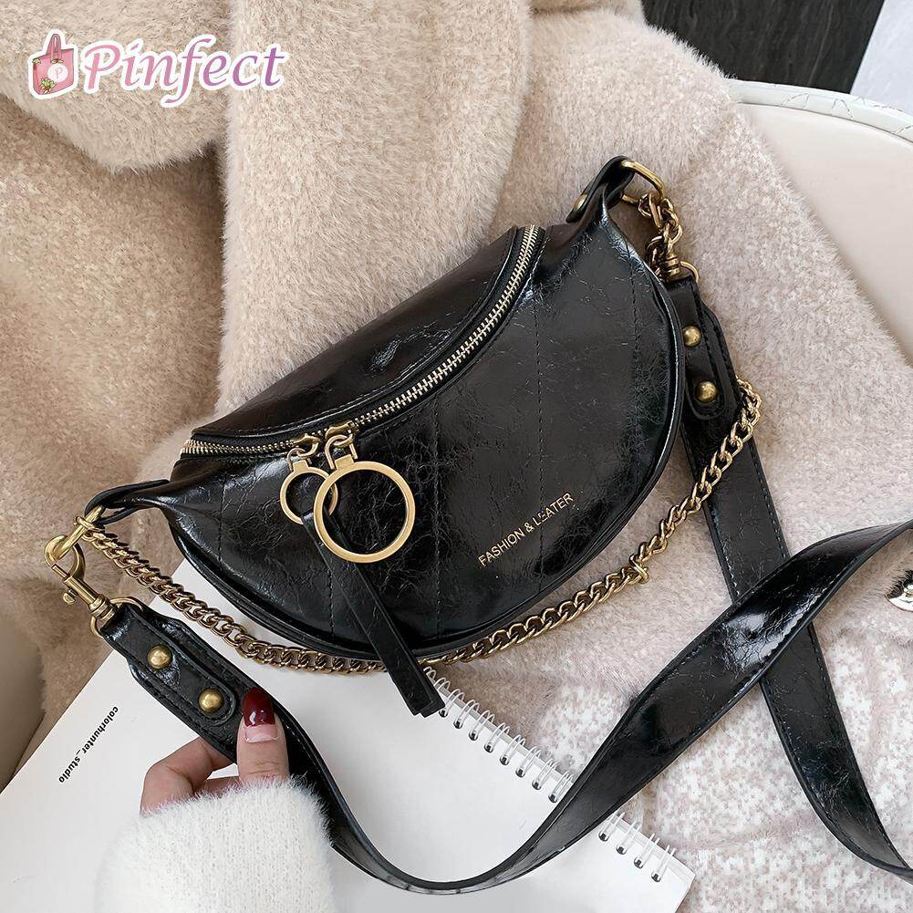 [Pinfect] Fashion Women Vintage Elegant PU Leather Crossbody Bags Women Chain Small Shoulder Messenger Bag Lady Travel Handbags Purses