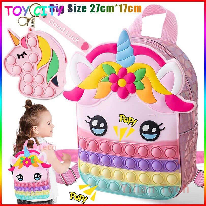 Pop It Fidget Toy Unicorn Backpack for Girls Boys Pop Bookbag Rainbow Fidget Backpack School Bag