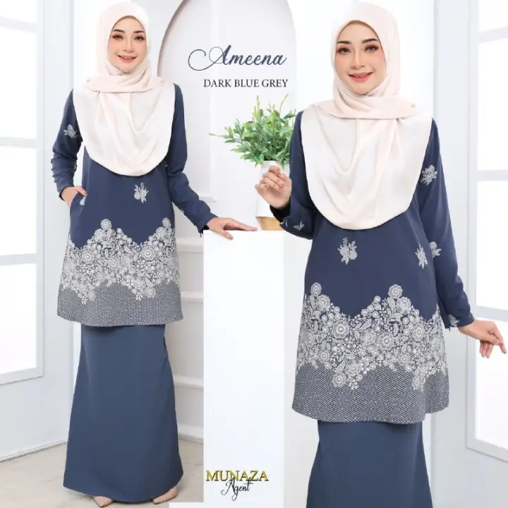 baju kurung moden dark blue
