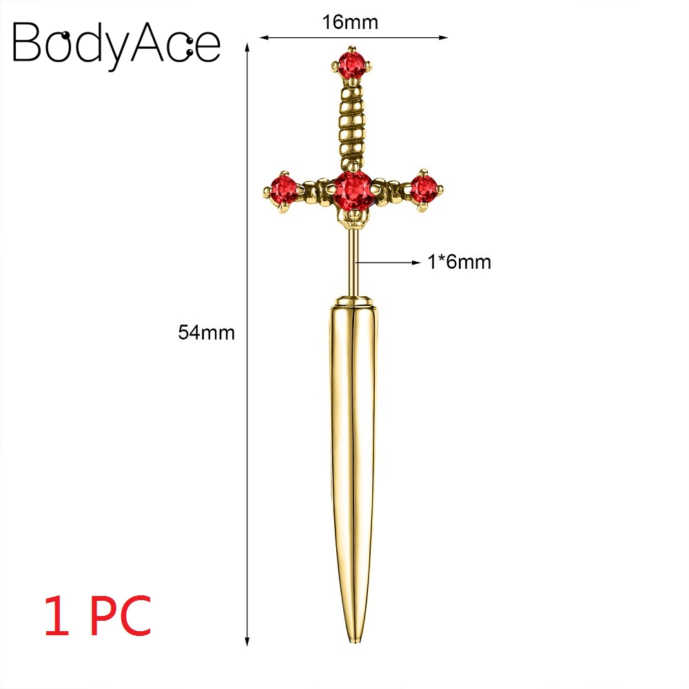Bodyace 1-2pcs Snake-pattern Stud Earrings Stainless Steel Cross Ear Studs Gothic Punk Hoop Earrings Red Zircon Ear Piercing Jewelry