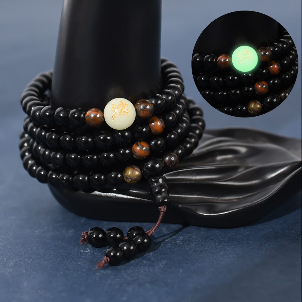 【PrettySet】 Vòng Tay Huỳnh Quang Obsidian Nhiều Vòng Vòng Tay Hạt Đá Dạ Quang Cặp Đôi Rồng Hoàng Đạo Vòng Tay May Mắn Nhiều Vòng Chuyển Giao