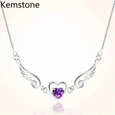 Kemstone Fashion Rose Gold Silver Color Hollowed Angel Wings Heart Zircon Pendant Necklace for Women