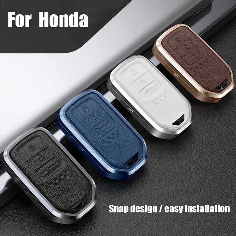 ZOBIG Aluminum alloy leather for Honda Key Fob Cover Key Fob Case for Honda Accord Jazz Civic CRV Pilot Odyssey Passport Smart Premium Cover Protection original Remote Control Cover Shell