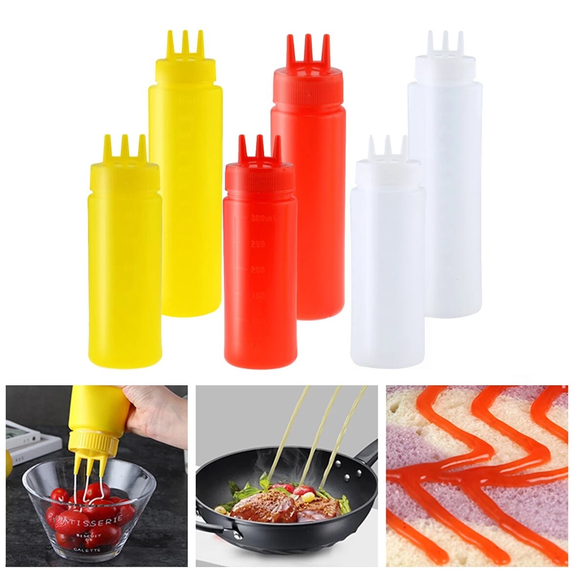 450/650ml 3 Hole Squeeze Bottle Plastic Oil Vinegar Bottles Condiment Dispenser Sauce Bottle Ketchup Salad Cruet Can