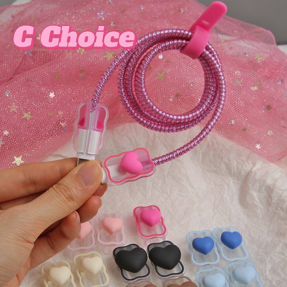 INS Love Wave Fashion Pattern 1.4m Cable Protector Set  Cable Winder Cable Bite for i-Phone / i-Pad 18w 20w Type-c Charging Cable [cchoice]