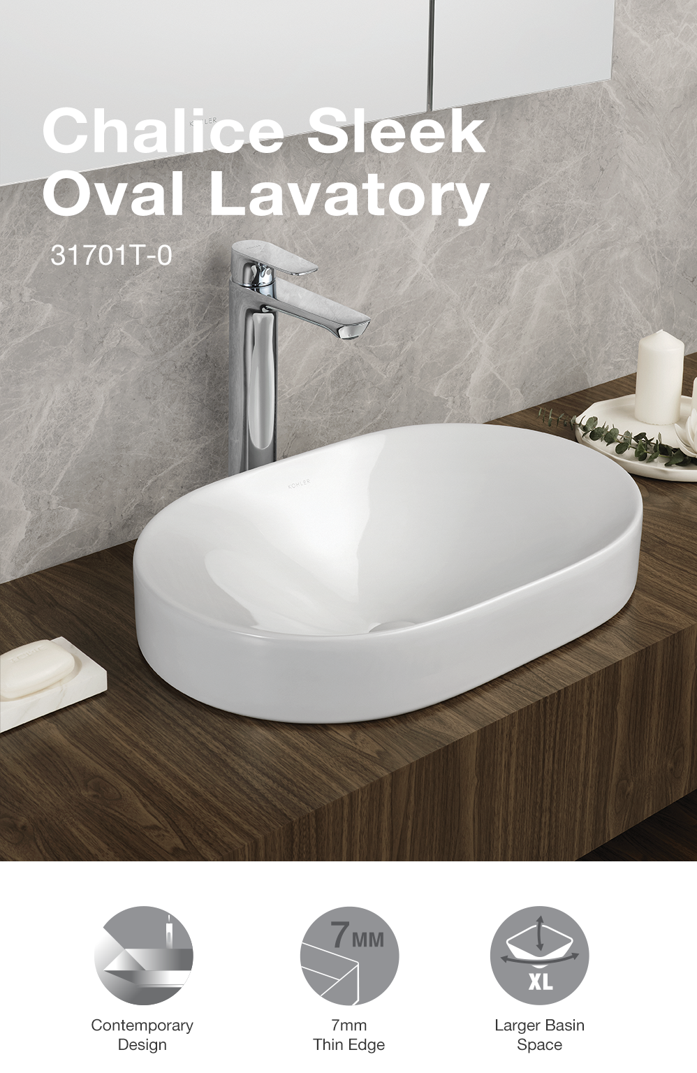 KOHLER Chalice Sleek Vessel Oval Countertop-Mounted Vessel